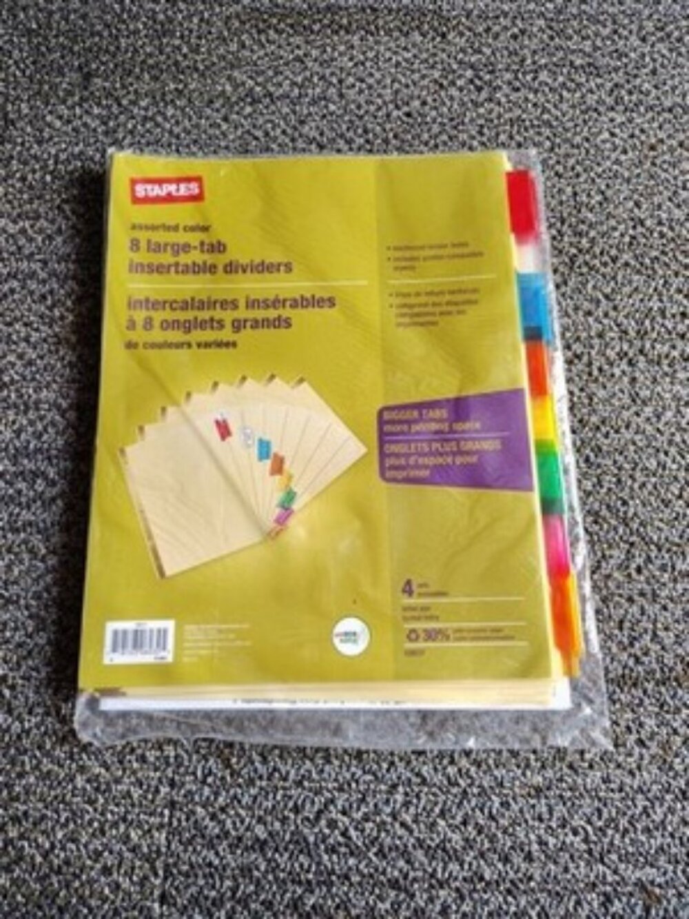 Staples 8-large-tab insertable dividers assorted color - 4 sets